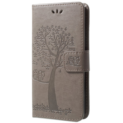 For Samsung Galaxy S9 G960 Imprint Tree Owl Wallet PU Leather Mobile Case with Lanyard