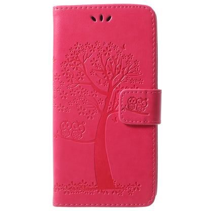 For Samsung Galaxy S9 G960 Imprint Tree Owl Wallet PU Leather Mobile Case with Lanyard