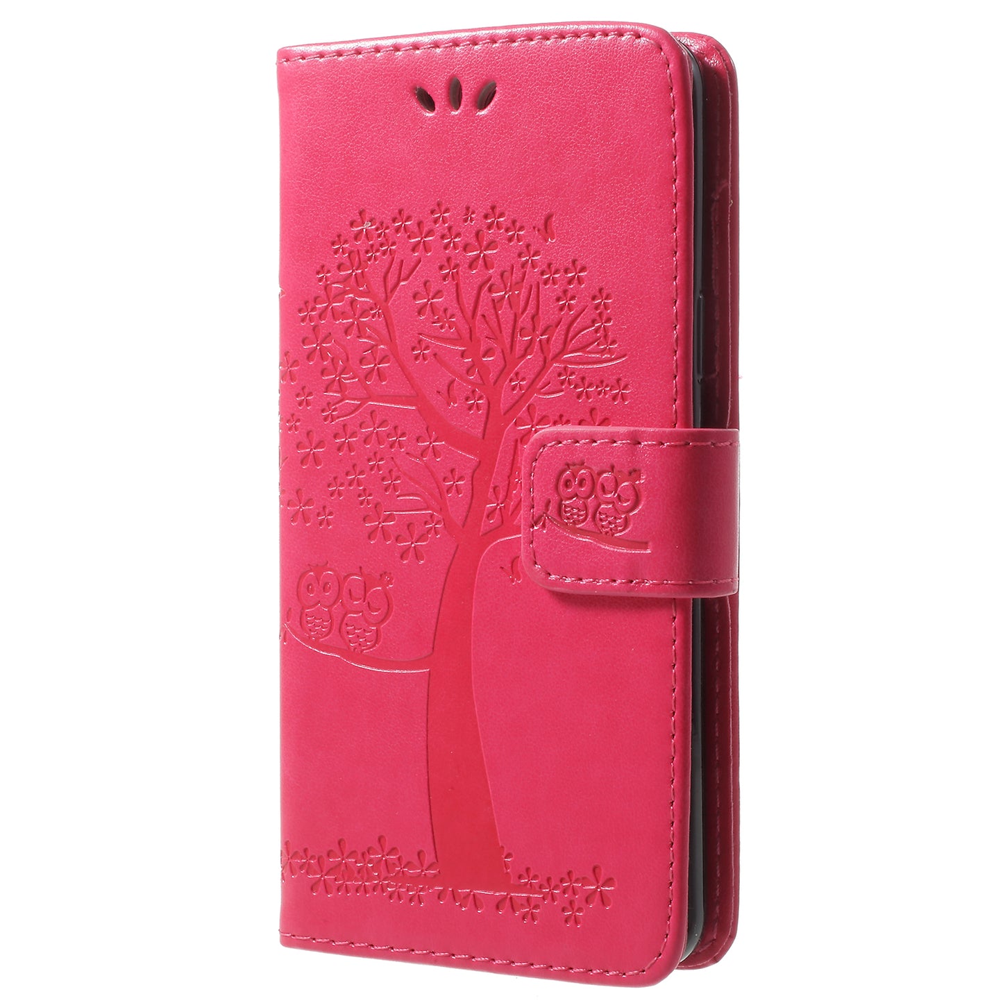 For Samsung Galaxy S9 G960 Imprint Tree Owl Wallet PU Leather Mobile Case with Lanyard