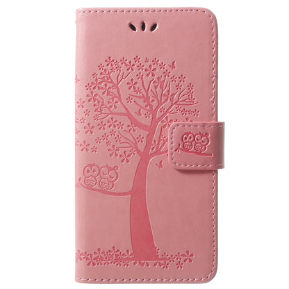 For Samsung Galaxy S9 G960 Imprint Tree Owl Wallet PU Leather Mobile Case with Lanyard