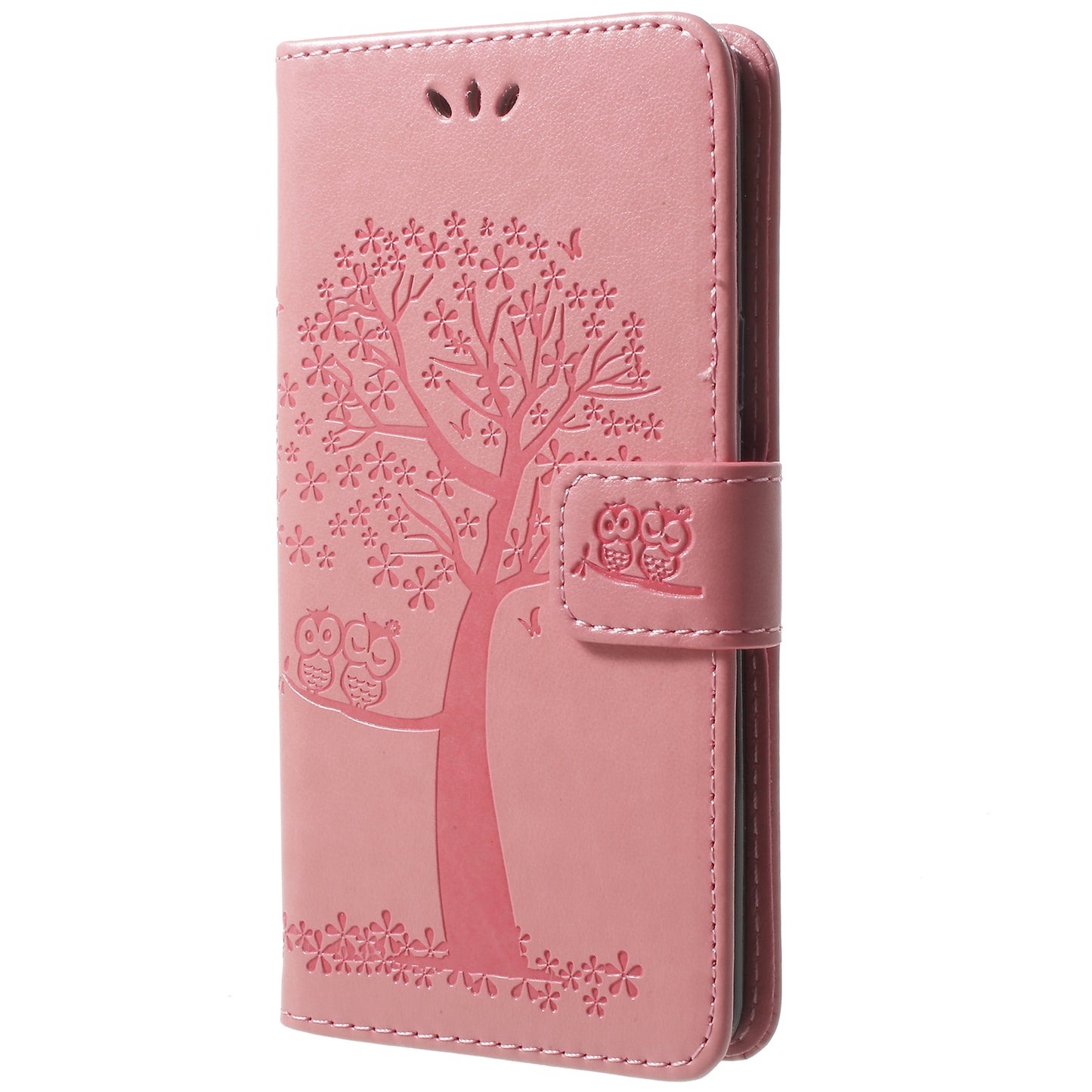 For Samsung Galaxy S9 G960 Imprint Tree Owl Wallet PU Leather Mobile Case with Lanyard
