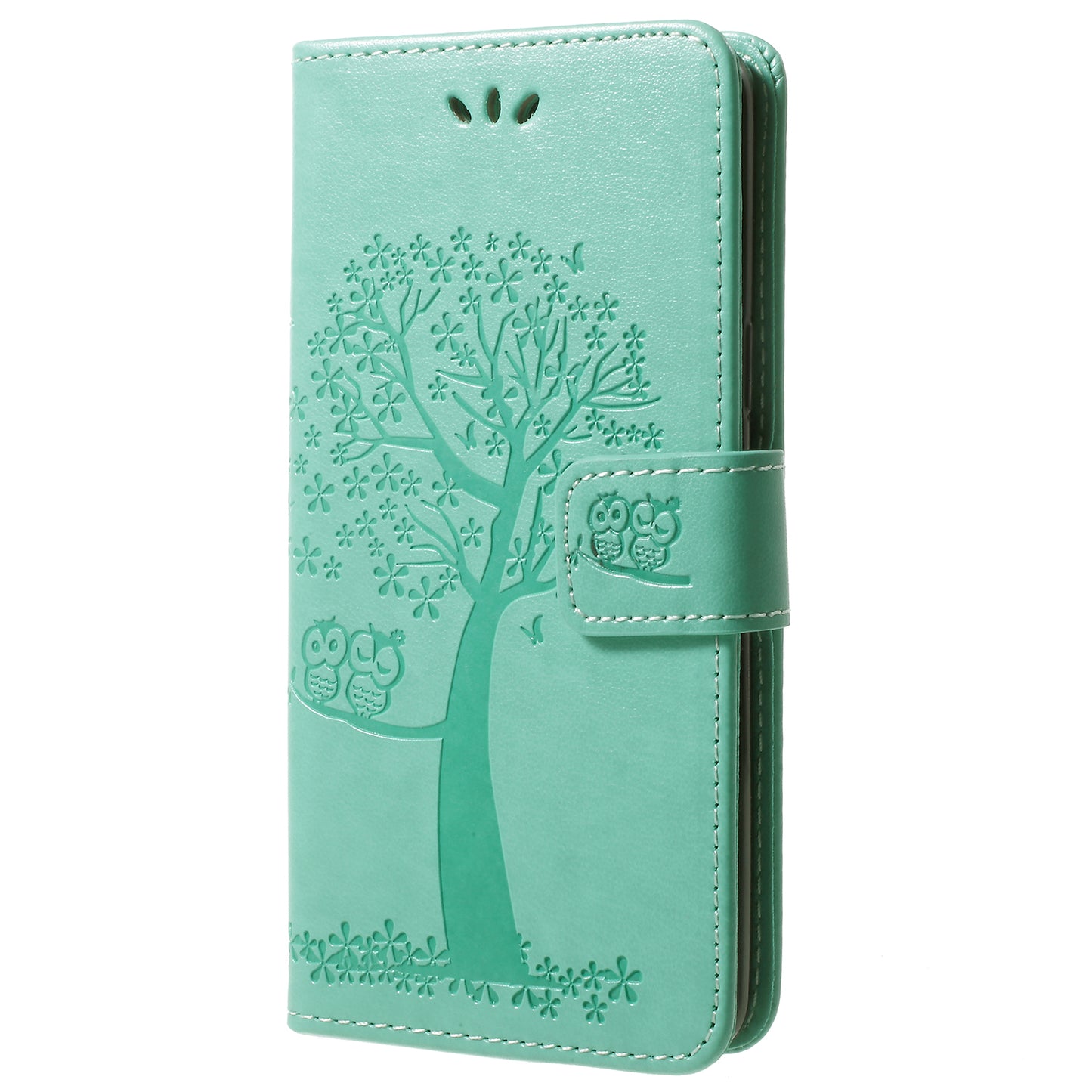 For Samsung Galaxy S9 G960 Imprint Tree Owl Wallet PU Leather Mobile Case with Lanyard