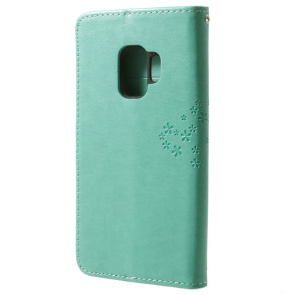 For Samsung Galaxy S9 G960 Imprint Tree Owl Wallet PU Leather Mobile Case with Lanyard