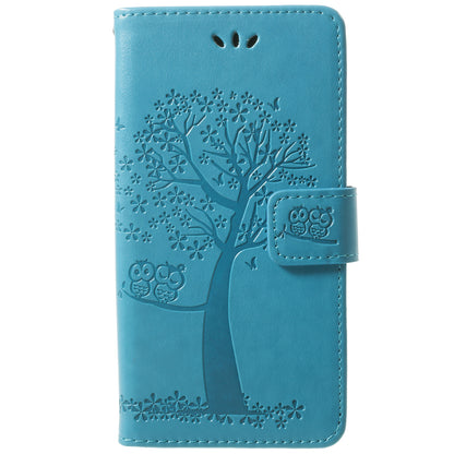 For Samsung Galaxy S9 G960 Imprint Tree Owl Wallet PU Leather Mobile Case with Lanyard