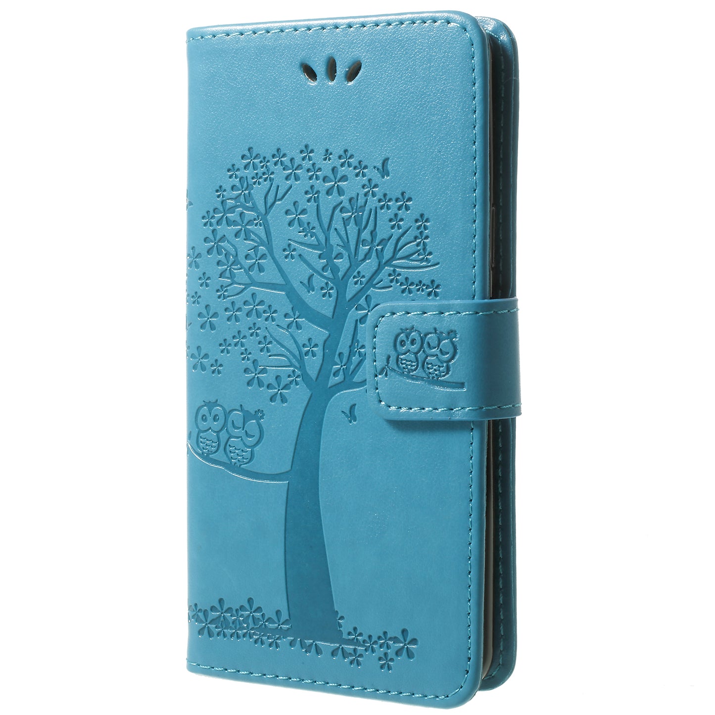 For Samsung Galaxy S9 G960 Imprint Tree Owl Wallet PU Leather Mobile Case with Lanyard