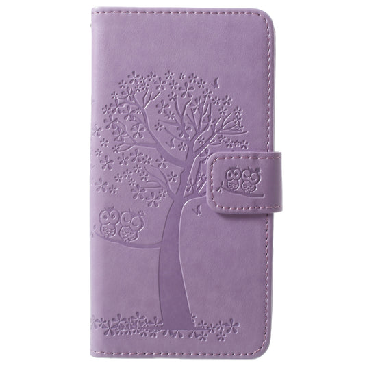 For Samsung Galaxy S9 G960 Imprint Tree Owl Wallet PU Leather Mobile Case with Lanyard