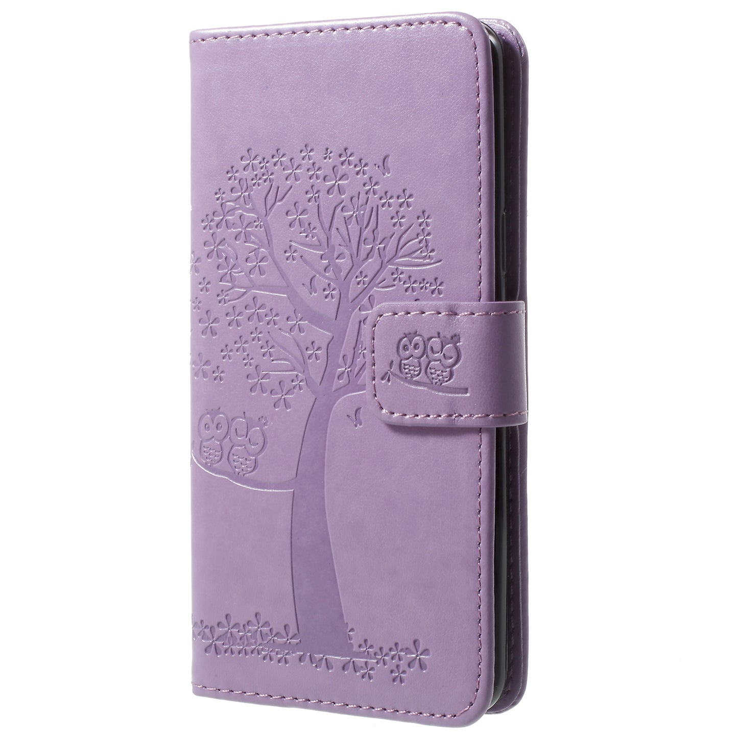 For Samsung Galaxy S9 G960 Imprint Tree Owl Wallet PU Leather Mobile Case with Lanyard