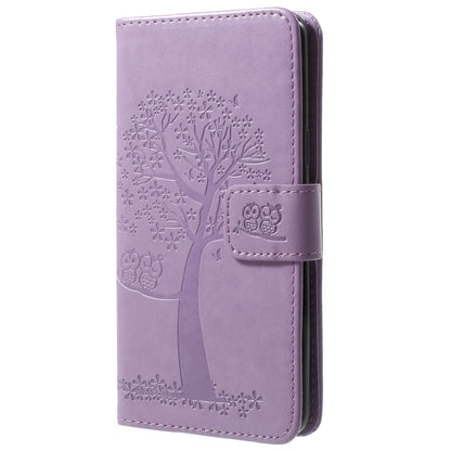 For Samsung Galaxy S9 G960 Imprint Tree Owl Wallet PU Leather Mobile Case with Lanyard