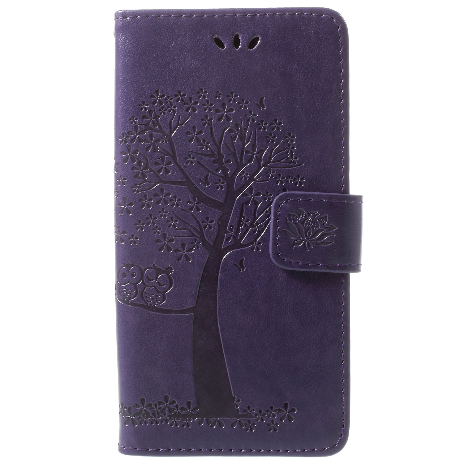 For Samsung Galaxy S9 G960 Imprint Tree Owl Wallet PU Leather Mobile Case with Lanyard