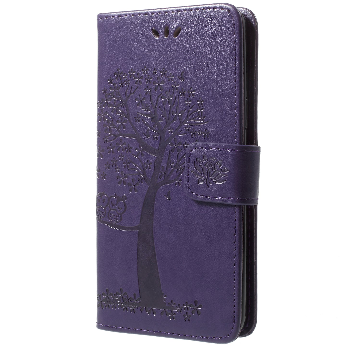 For Samsung Galaxy S9 G960 Imprint Tree Owl Wallet PU Leather Mobile Case with Lanyard