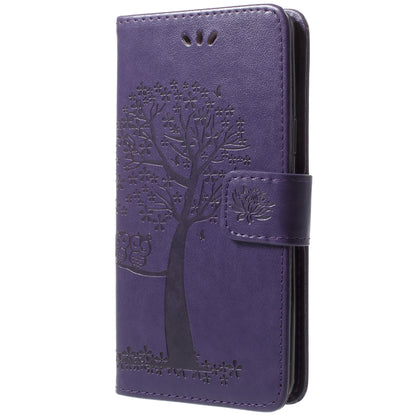 For Samsung Galaxy S9 G960 Imprint Tree Owl Wallet PU Leather Mobile Case with Lanyard