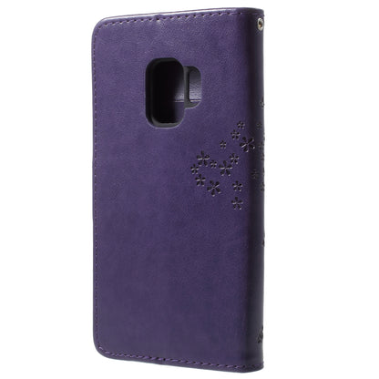 For Samsung Galaxy S9 G960 Imprint Tree Owl Wallet PU Leather Mobile Case with Lanyard