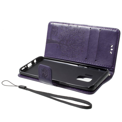 For Samsung Galaxy S9 G960 Imprint Tree Owl Wallet PU Leather Mobile Case with Lanyard