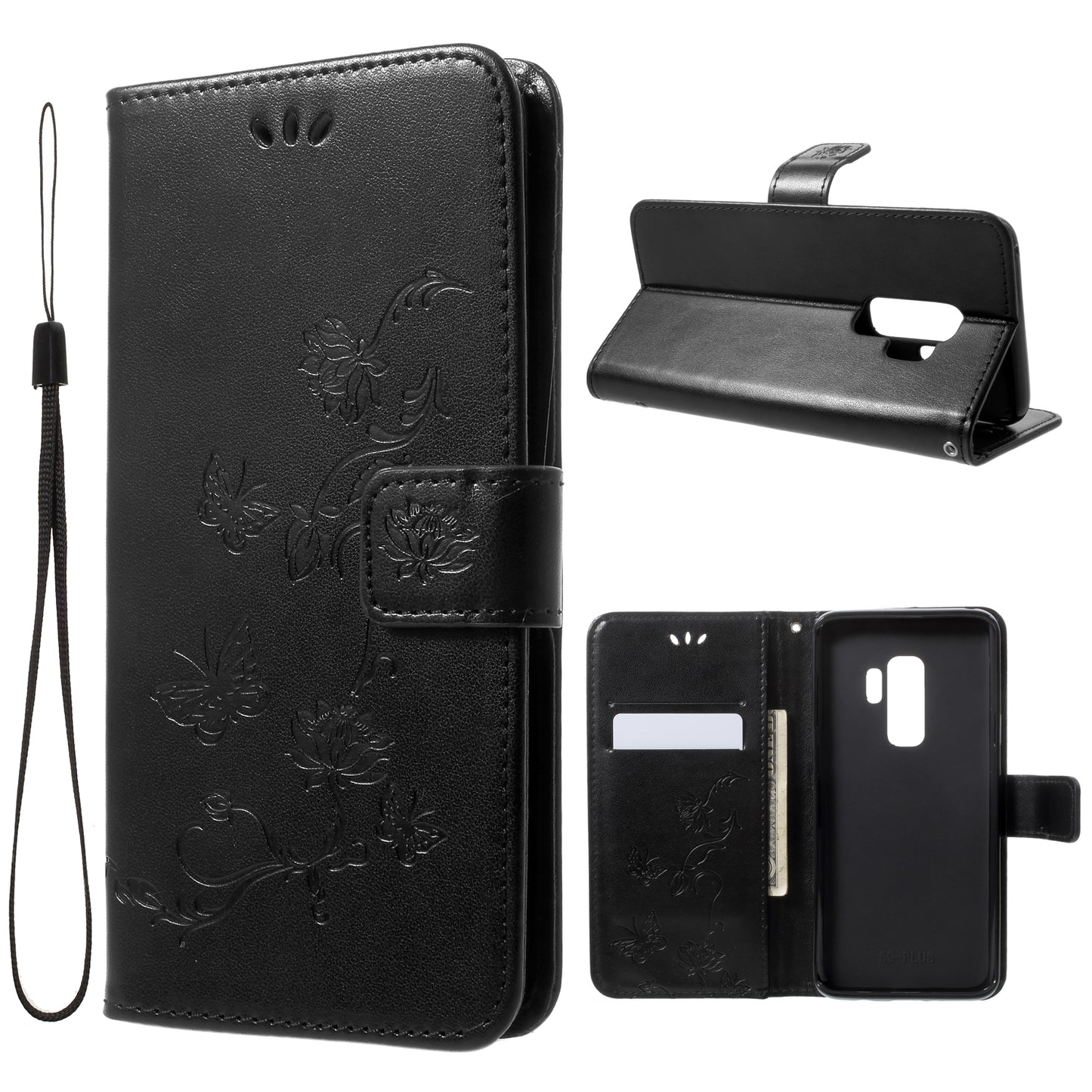 Imprinted Butterfly Flower Leather Wallet Case for Samsung Galaxy S9+ G965