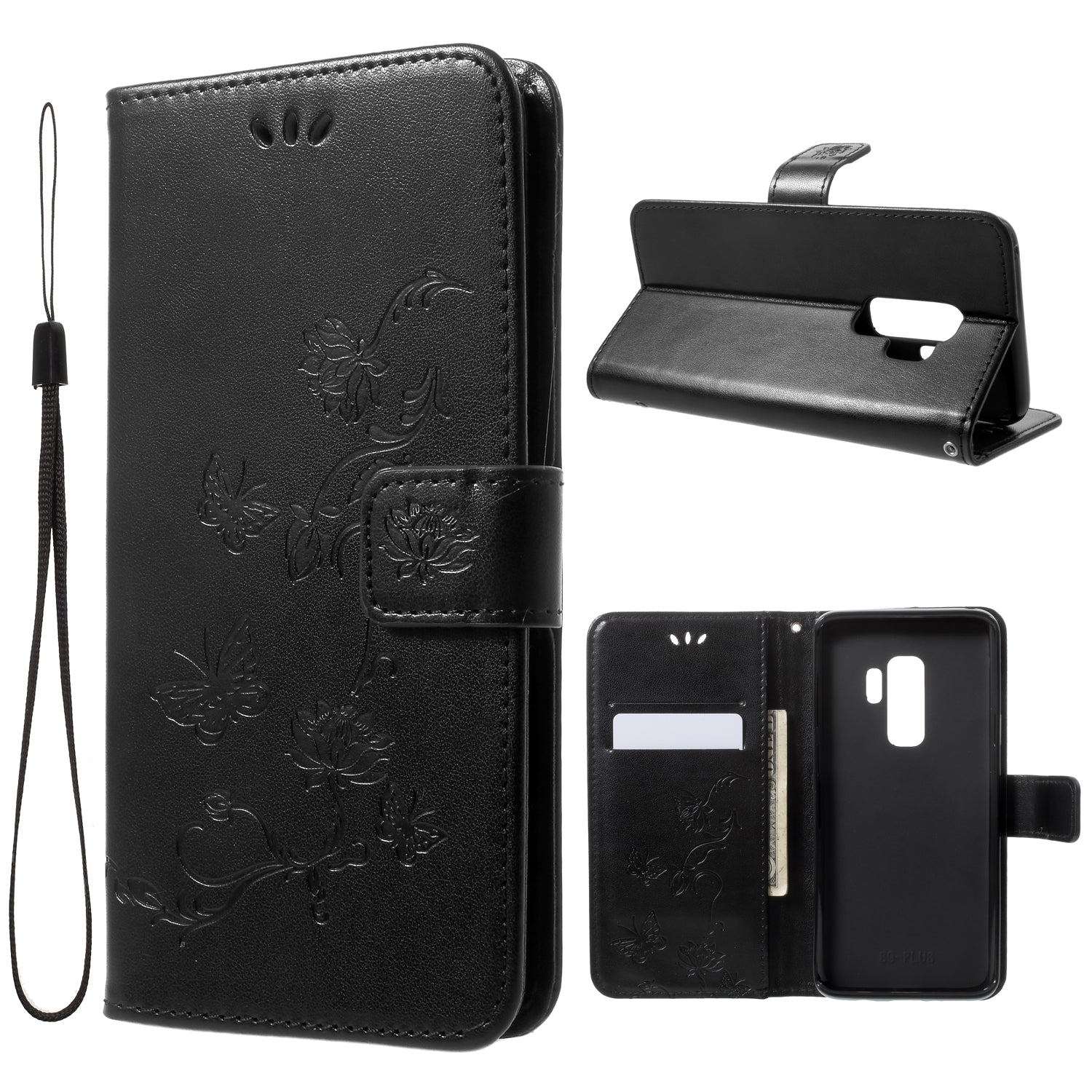 Imprinted Butterfly Flower Leather Wallet Case for Samsung Galaxy S9+ G965