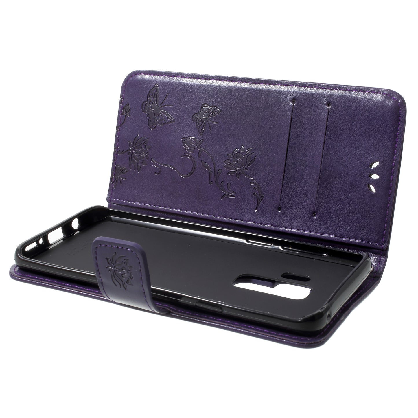 Imprinted Butterfly Flower Leather Wallet Case for Samsung Galaxy S9+ G965