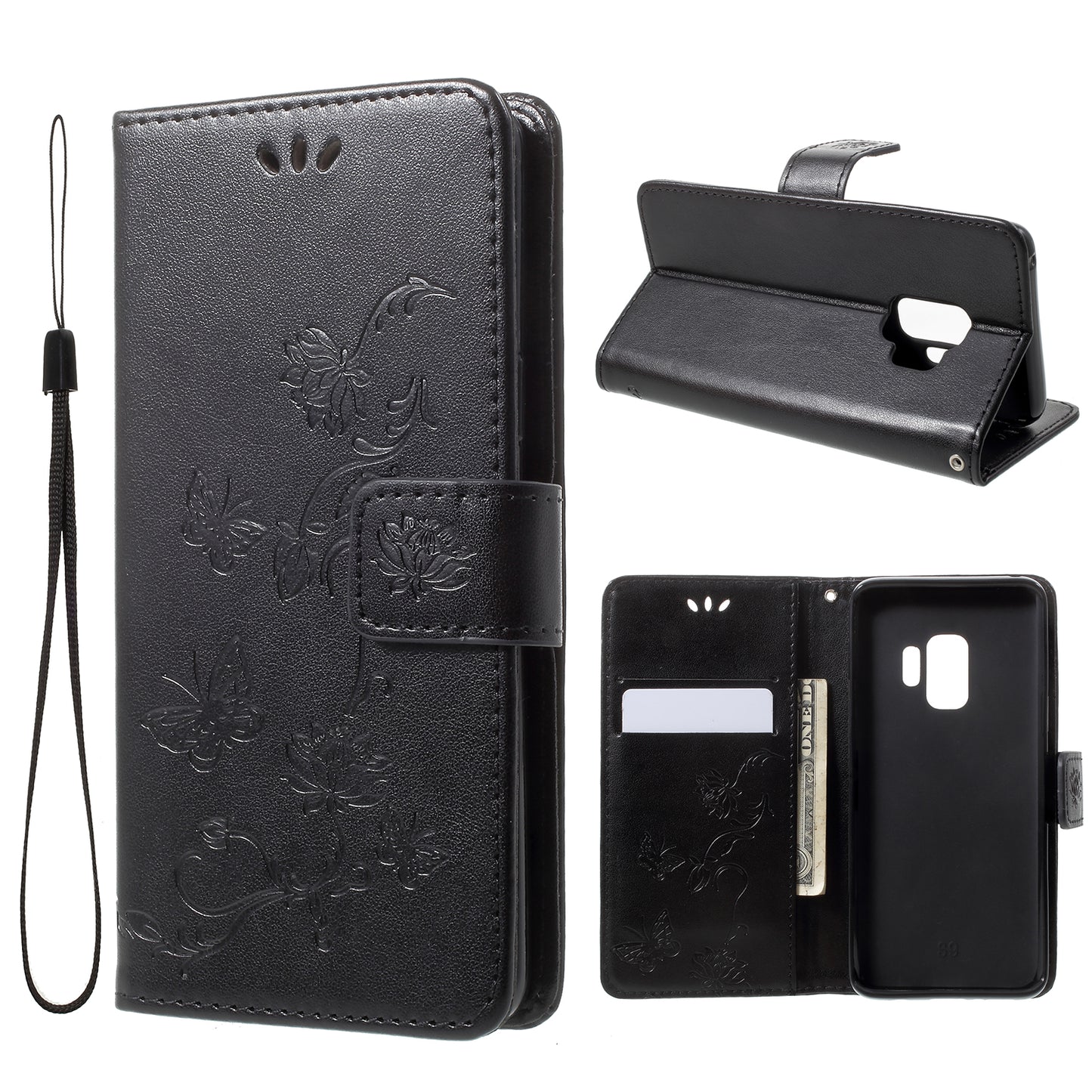 Imprint Butterfly Flowers Magnetic Wallet Leather Stand Cover for Samsung Galaxy S9 G960
