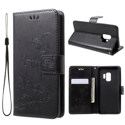 Imprint Butterfly Flowers Magnetic Wallet Leather Stand Cover for Samsung Galaxy S9 G960