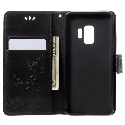 Imprint Butterfly Flowers Magnetic Wallet Leather Stand Cover for Samsung Galaxy S9 G960