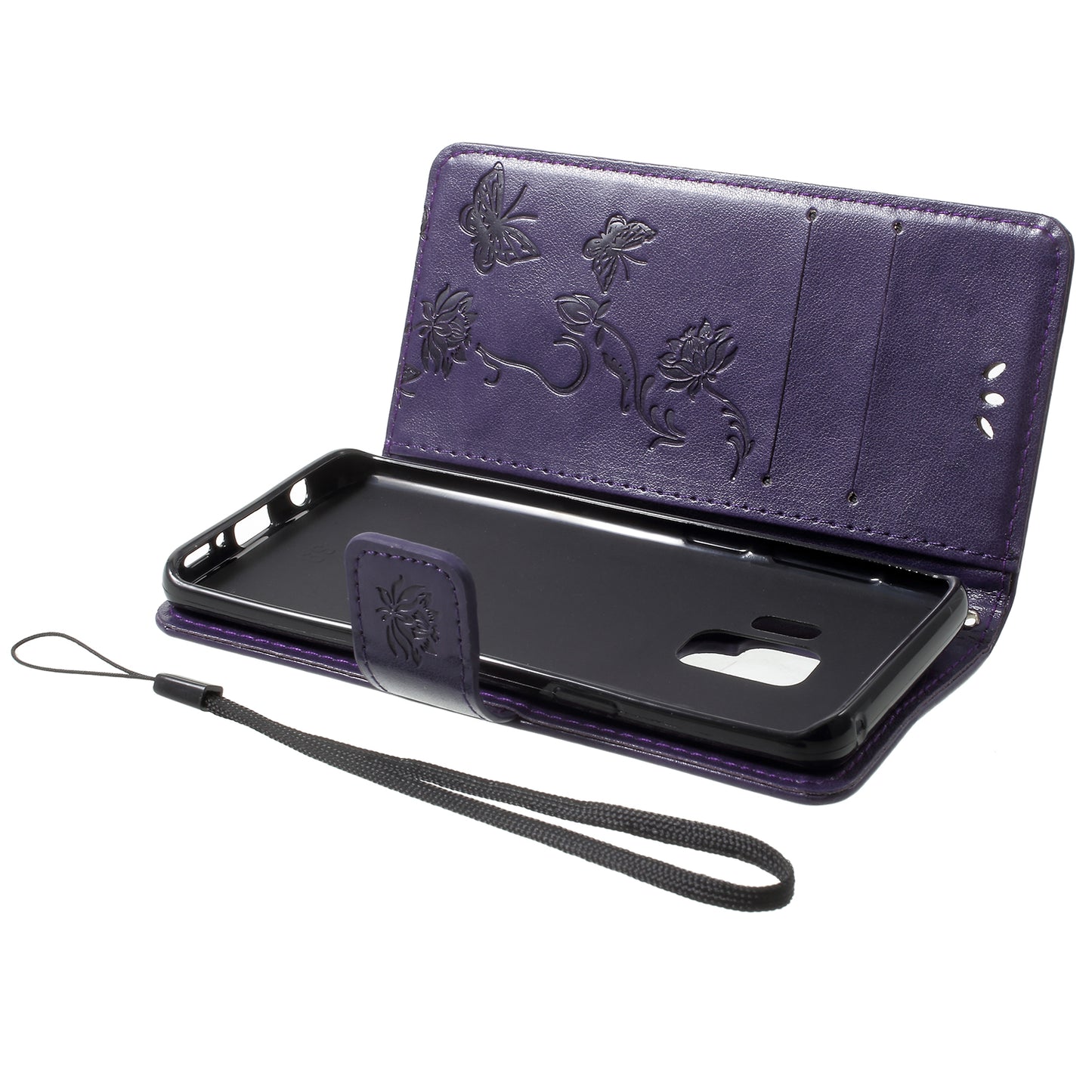 Imprint Butterfly Flowers Magnetic Wallet Leather Stand Cover for Samsung Galaxy S9 G960