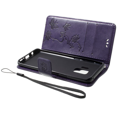 Imprint Butterfly Flowers Magnetic Wallet Leather Stand Cover for Samsung Galaxy S9 G960