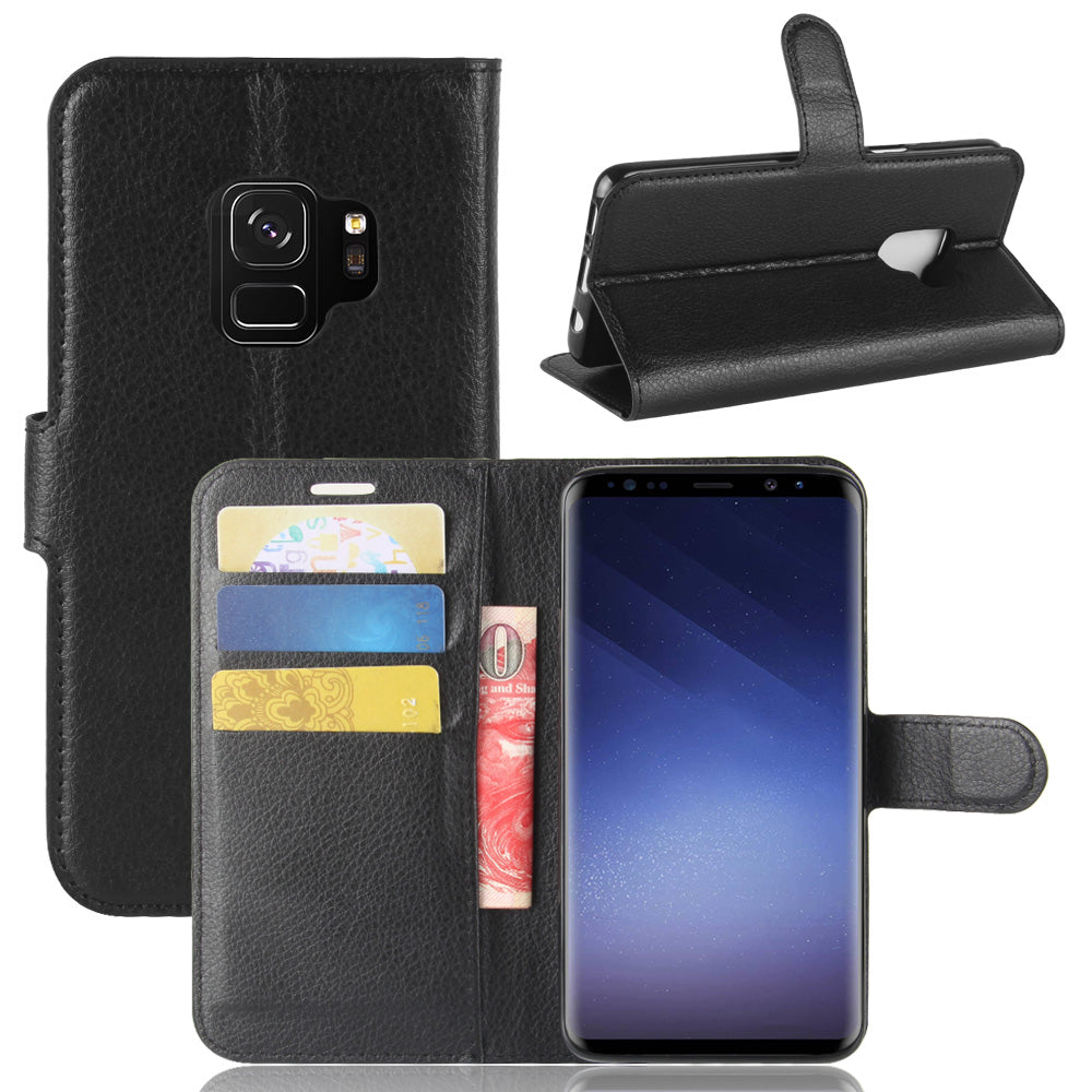 For Samsung Galaxy S9 G960 Litchi Skin PU Leather Wallet Stand Mobile Phone Cover