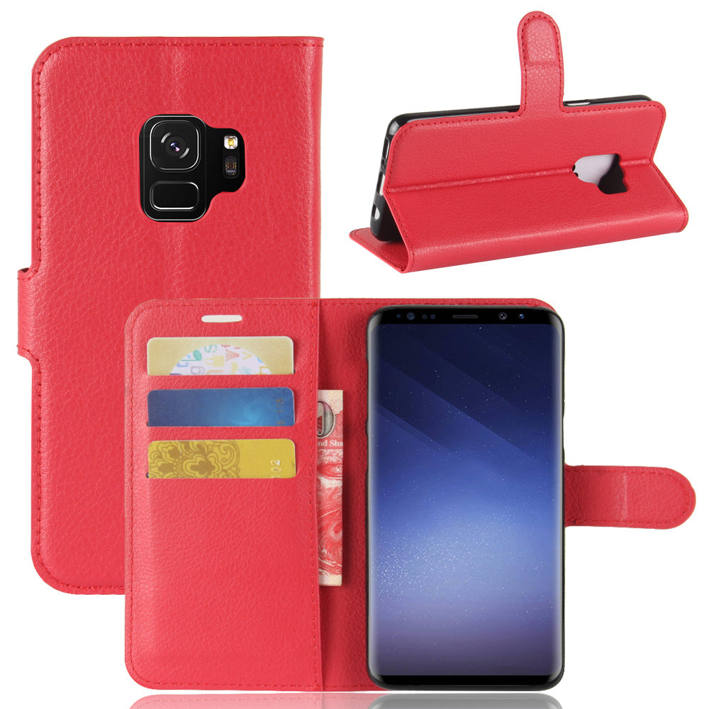 For Samsung Galaxy S9 G960 Litchi Skin PU Leather Wallet Stand Mobile Phone Cover