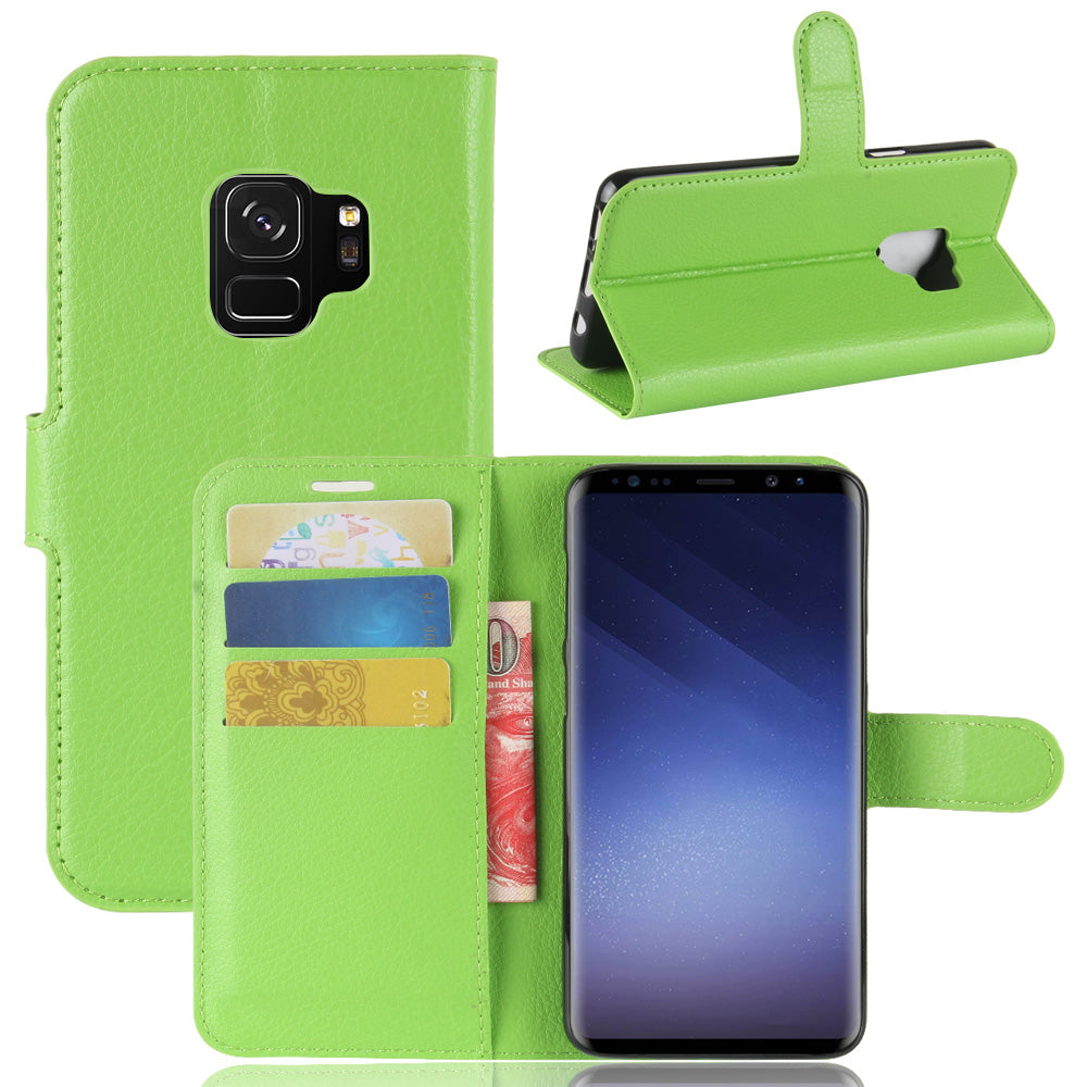 For Samsung Galaxy S9 G960 Litchi Skin PU Leather Wallet Stand Mobile Phone Cover