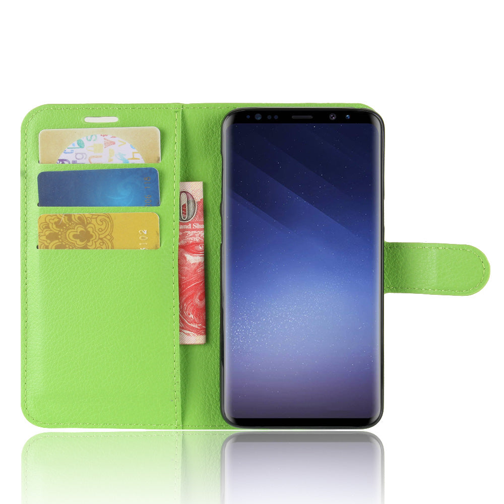 For Samsung Galaxy S9 G960 Litchi Skin PU Leather Wallet Stand Mobile Phone Cover
