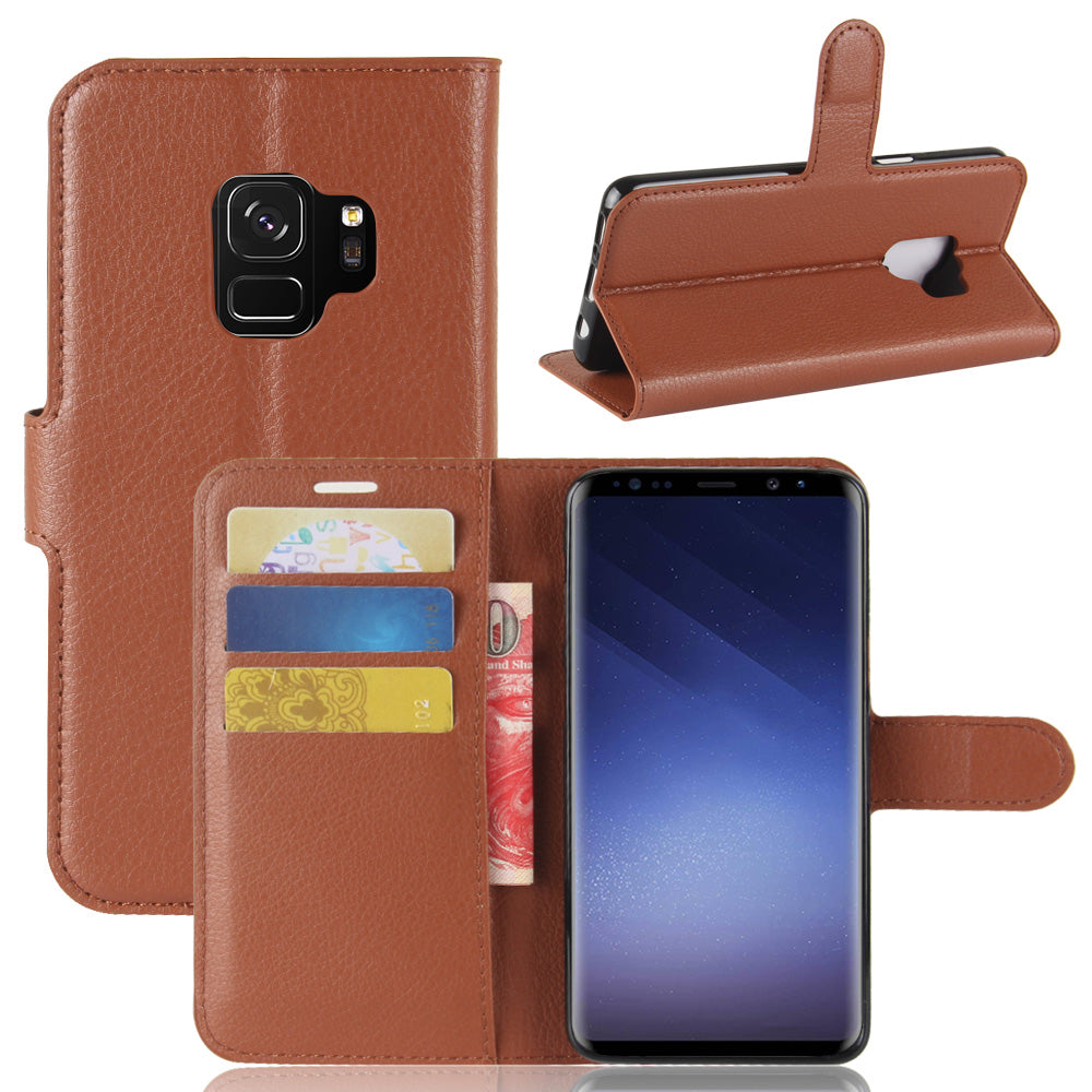 For Samsung Galaxy S9 G960 Litchi Skin PU Leather Wallet Stand Mobile Phone Cover