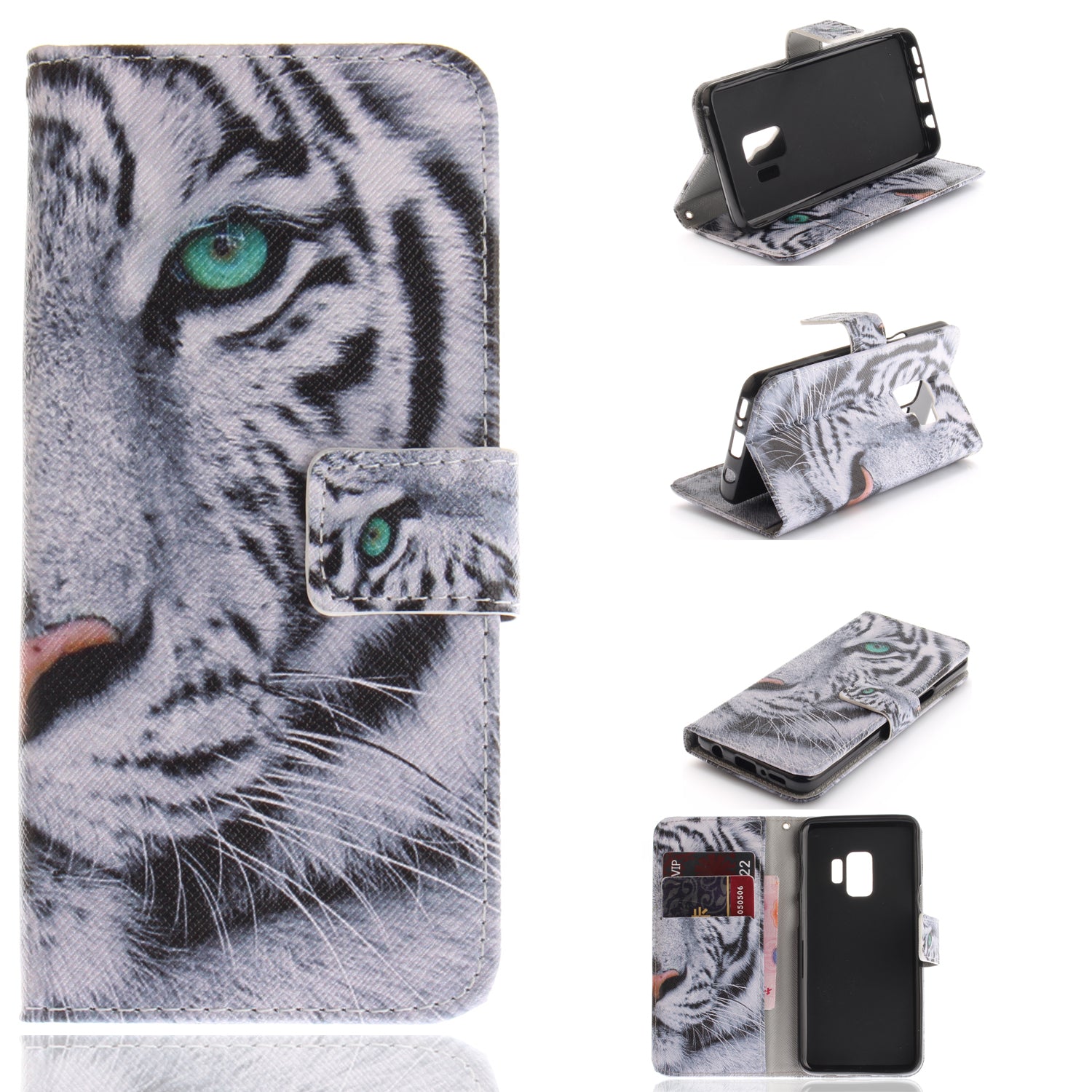 Patterned PU Leather Wallet Stand Protective Mobile Phone Shell for Samsung Galaxy S9 G960