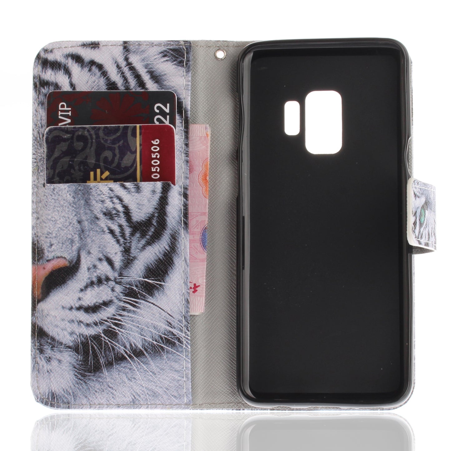 Patterned PU Leather Wallet Stand Protective Mobile Phone Shell for Samsung Galaxy S9 G960