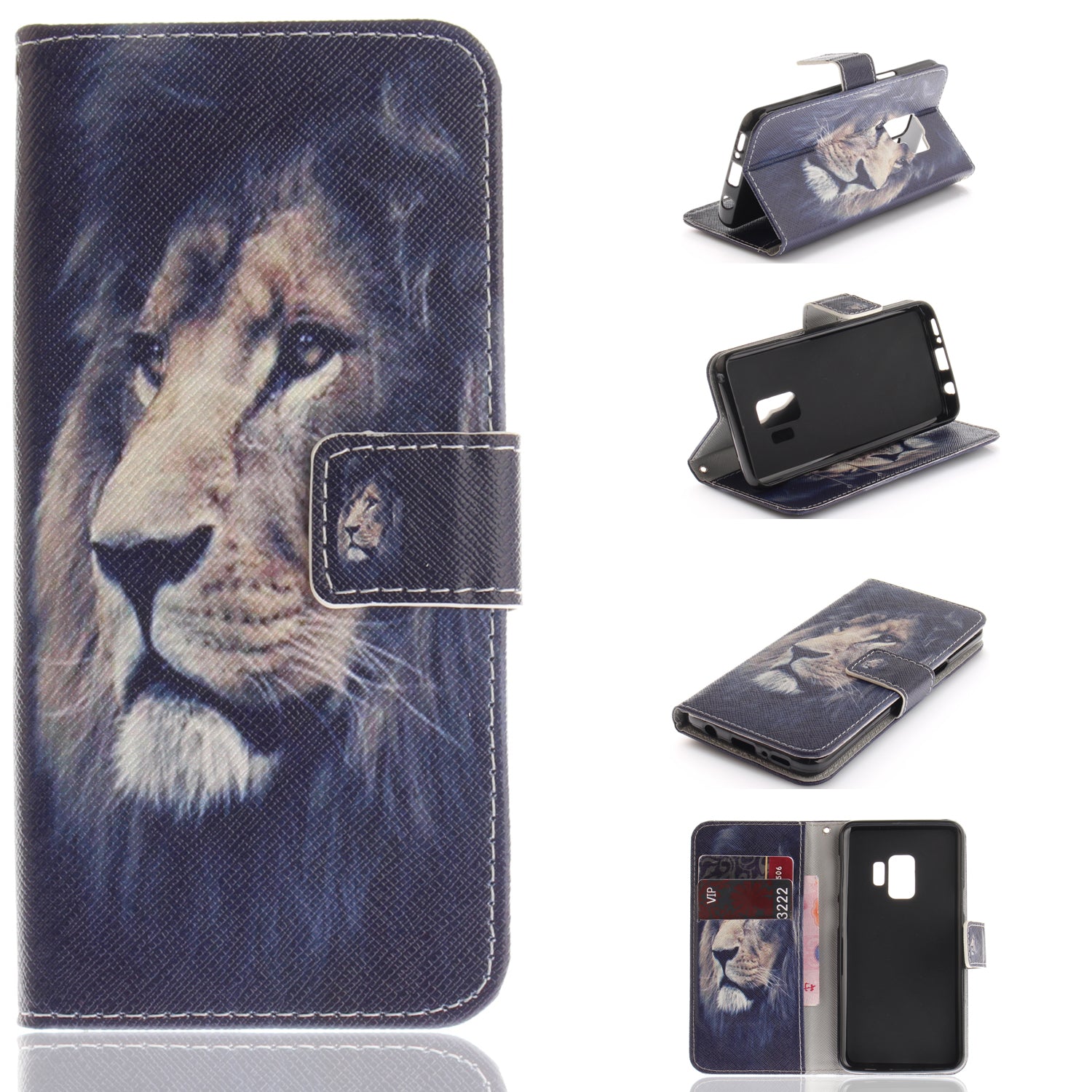Patterned PU Leather Wallet Stand Protective Mobile Phone Shell for Samsung Galaxy S9 G960