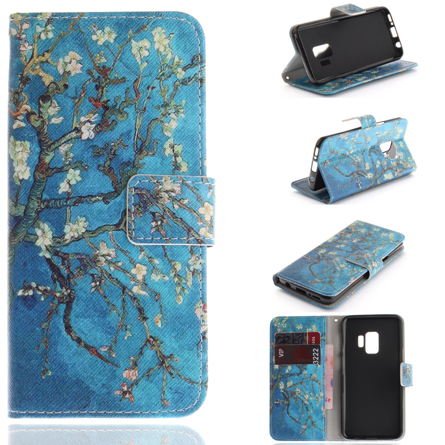 Patterned PU Leather Wallet Stand Protective Mobile Phone Shell for Samsung Galaxy S9 G960