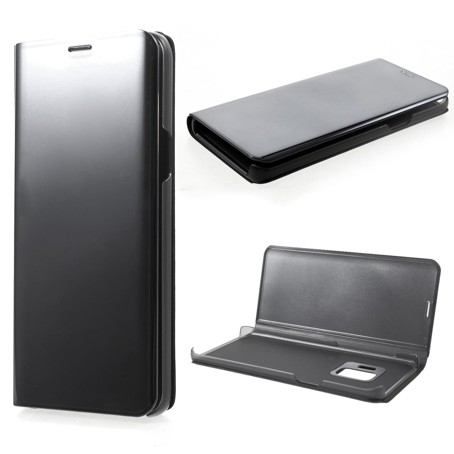 For Samsung Galaxy S9 G960 Plated Mirror Surface Information Viewing Stand Leather Smart Shell