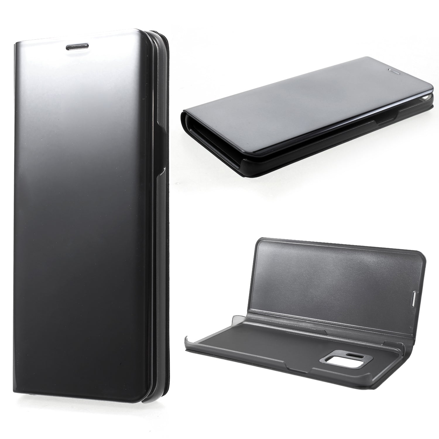 For Samsung Galaxy S9 G960 Plated Mirror Surface Information Viewing Stand Leather Smart Shell