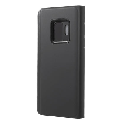 For Samsung Galaxy S9 G960 Plated Mirror Surface Information Viewing Stand Leather Smart Shell