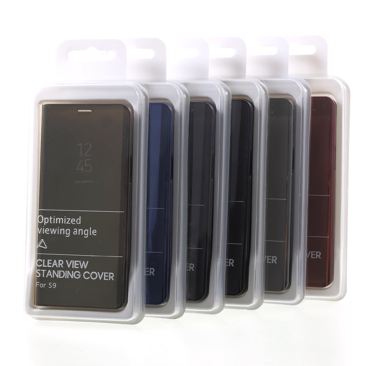 For Samsung Galaxy S9 G960 Plated Mirror Surface Information Viewing Stand Leather Smart Shell