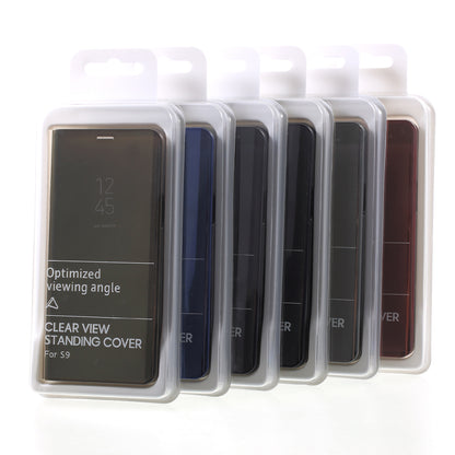 For Samsung Galaxy S9 G960 Plated Mirror Surface Information Viewing Stand Leather Smart Shell