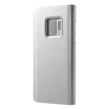 For Samsung Galaxy S9 G960 Plated Mirror Surface Information Viewing Stand Leather Smart Shell