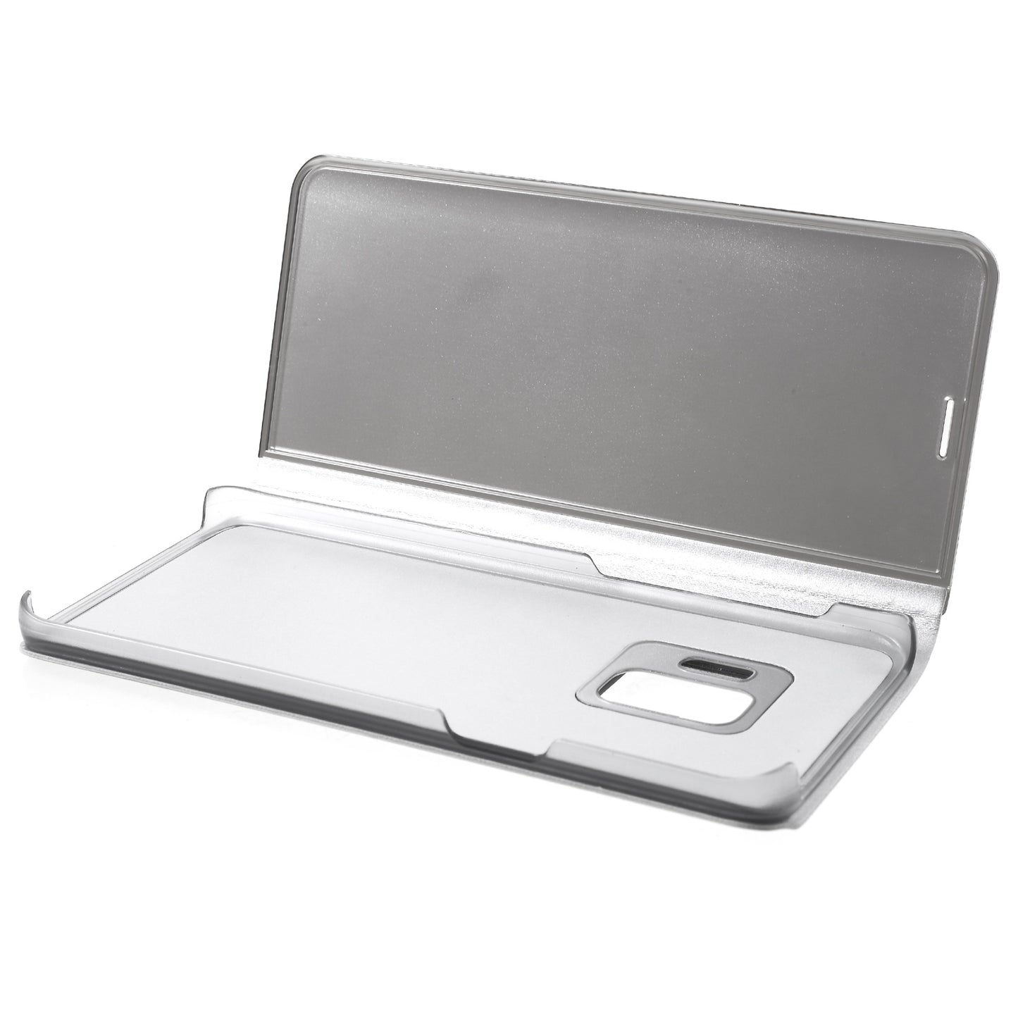 For Samsung Galaxy S9 G960 Plated Mirror Surface Information Viewing Stand Leather Smart Shell