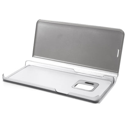 For Samsung Galaxy S9 G960 Plated Mirror Surface Information Viewing Stand Leather Smart Shell