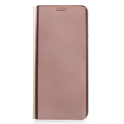 For Samsung Galaxy S9 G960 Plated Mirror Surface Information Viewing Stand Leather Smart Shell