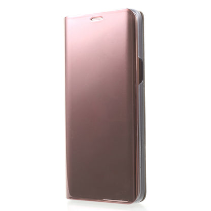 For Samsung Galaxy S9 G960 Plated Mirror Surface Information Viewing Stand Leather Smart Shell
