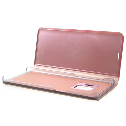 For Samsung Galaxy S9 G960 Plated Mirror Surface Information Viewing Stand Leather Smart Shell