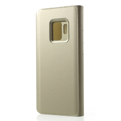 For Samsung Galaxy S9 G960 Plated Mirror Surface Information Viewing Stand Leather Smart Shell