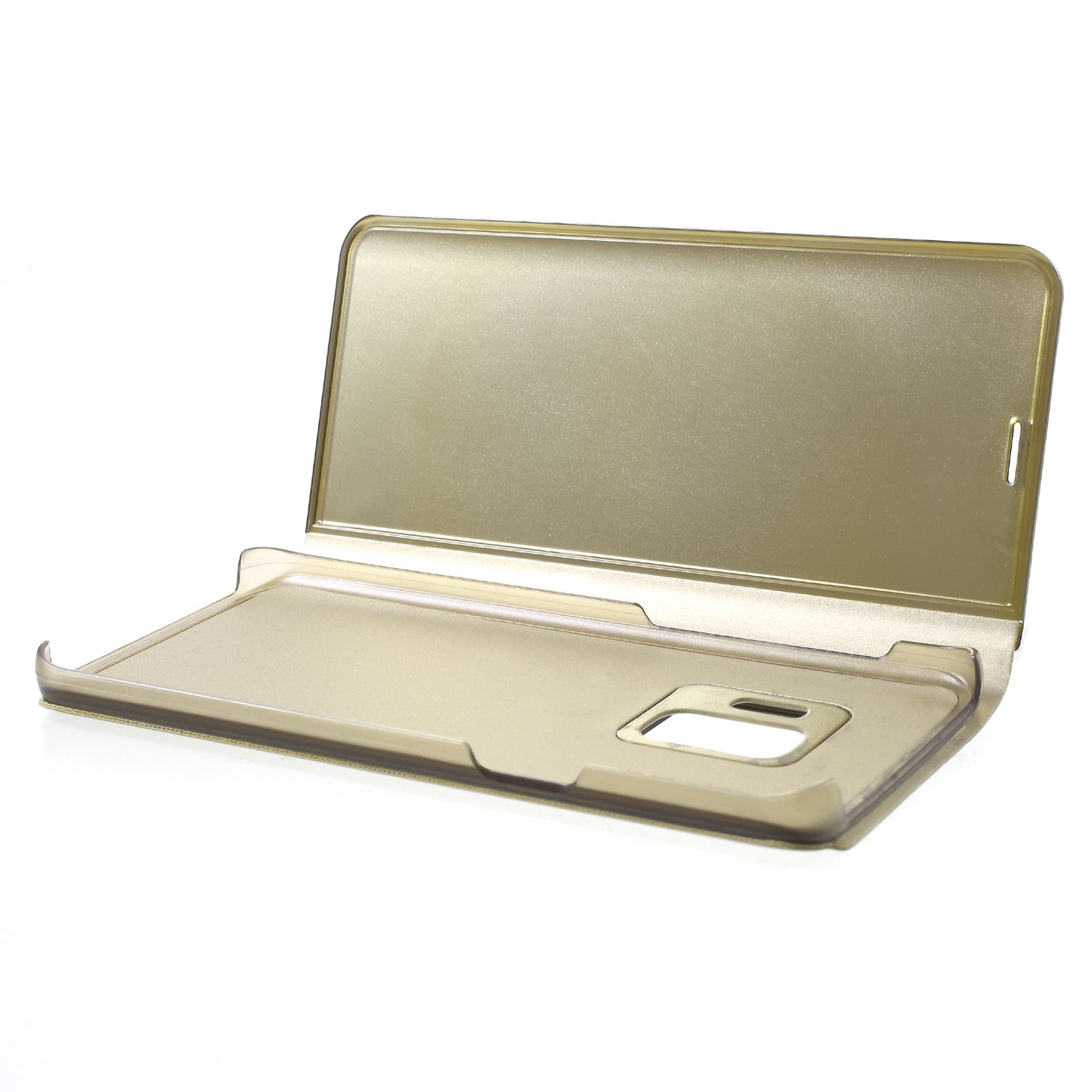 For Samsung Galaxy S9 G960 Plated Mirror Surface Information Viewing Stand Leather Smart Shell