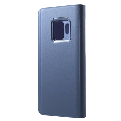 For Samsung Galaxy S9 G960 Plated Mirror Surface Information Viewing Stand Leather Smart Shell