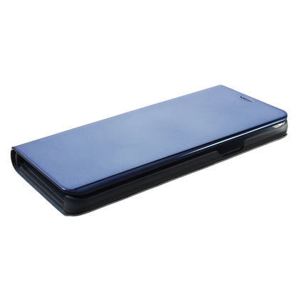 For Samsung Galaxy S9 G960 Plated Mirror Surface Information Viewing Stand Leather Smart Shell