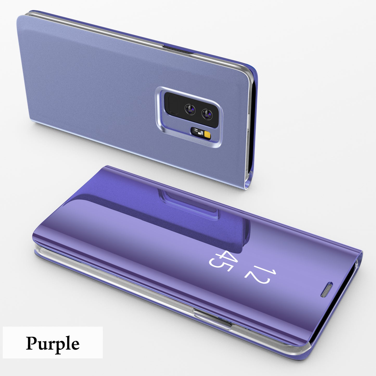 For Samsung Galaxy S9 G960 Plated Mirror Surface Information Viewing Stand Leather Smart Shell